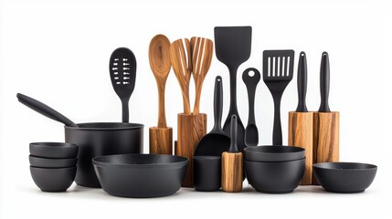 Stylish kitchen utensils and bowls collection.