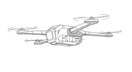 Dynamic modern drone sketch capturing aerial surveillance technology and futuristic innovation in a clean, minimalist style perfect for tech concepts.