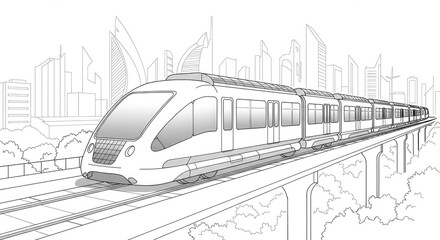Sleek modern monorail glides through a vibrant futuristic city skyline offering efficient urban transportation and a glimpse into tomorrow's transit solutions