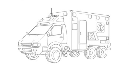 Modern ambulance vehicle outline ready for emergency response and medical transport, featuring robust design and emergency lights for critical situations