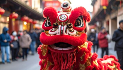 Lion dance costume in Chinese street