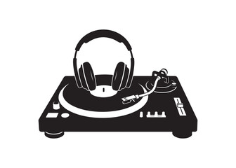 Vector art of turntable with headphones for music production