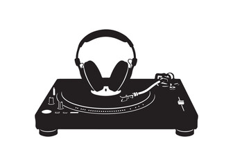 Vector art of turntable with headphones for dj performance