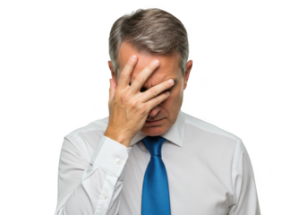 Man holding his face in despair isolated on transparent background