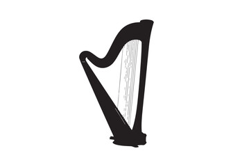Vector art of harp silhouette, a musical instrument with strings