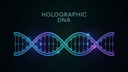 Holographic DNA Structure with Neon Colors and Glowing Effects