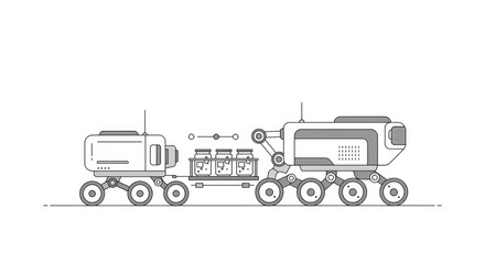 Futuristic rover transporting scientific samples across desolate alien terrain, representing exploration and discovery in extreme environments