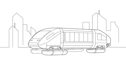 Sleek futuristic maglev train glides silently through a stylized modern city skyline showcasing advanced transportation innovation and urban development concepts