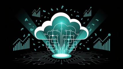 Cloud Technology Illustration with Data Analytics and Graph Elements