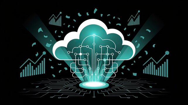 Cloud Technology Illustration with Data Analytics and Graph Elements - Powered by Adobe