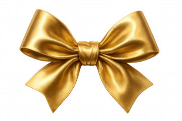 Golden gift bow tying ribbon for present decoration, wrapping luxury items on transparent background