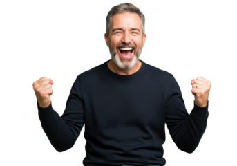 Excited man celebrating success isolated on transparent background