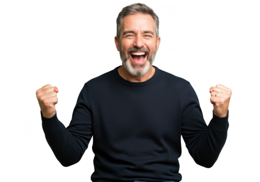 Excited man celebrating success isolated on transparent background