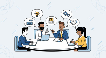 Diverse business team collaborating on a project in a modern office setting discussing ideas