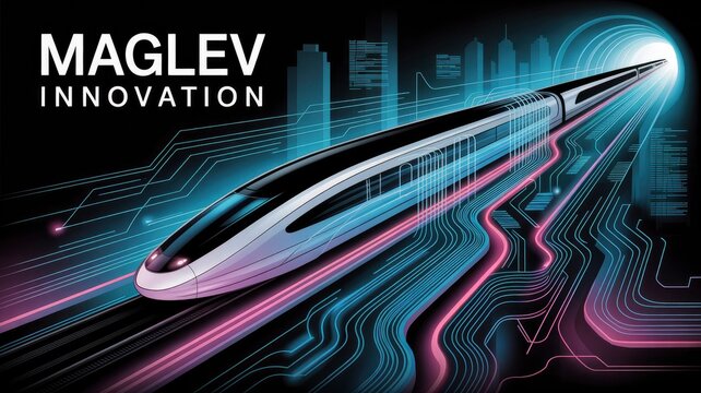 Futuristic Maglev Train Concept with Neon Light Effects