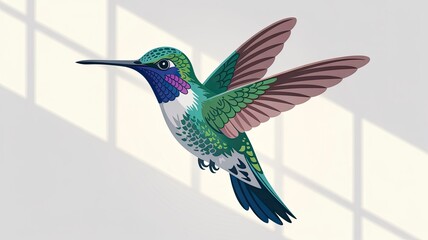 Fototapeta premium Colorful Hummingbird in Flight with Vibrant Feathers and Wings