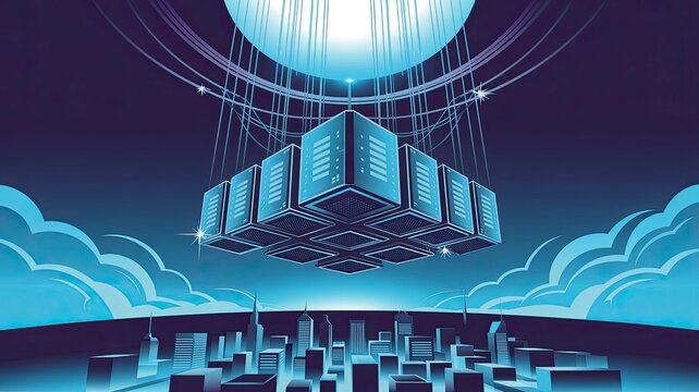 Futuristic Cityscape with Cloud Computing and Data Center Illustration - Powered by Adobe