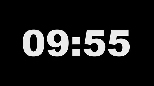 10 minute Countdown timer. 10 to 9 minute Countdown timer on black background.