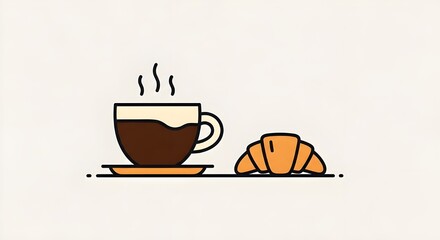 coffee and croissant breakfast illustration