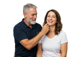 Happy couple laughing together isolated on transparent background