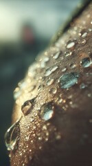 Close-up of water droplets gliding down skin in soft light, revealing abstract calm, clarity, and cinematic macro realism through texture and reflection.