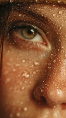 Close-up of water droplets gliding down skin in soft light, revealing abstract calm, clarity, and cinematic macro realism through texture and reflection.