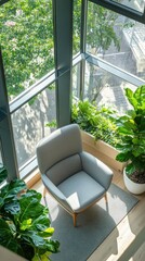 A chair and a plant in a room