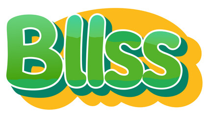 The word bliss in a fun, cartoon style with green and yellow colors, perfect for adding a playful touch to any design