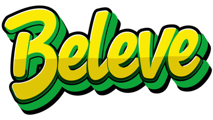 The word beleve in a fun, cartoon style with yellow and green colors, perfect for adding a playful touch to any design