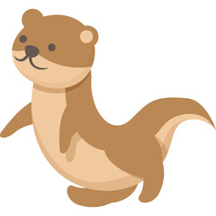 Cute cartoon otter illustration with brown fur and tan belly isolated on transparent background smooth lines and simple design