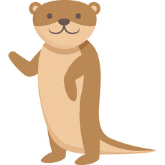 Cute cartoon otter standing and waving with a friendly expression on a transparent white background a whimsical depiction of a playful mammal in simple flat illustration style