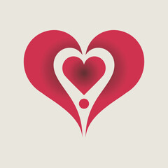 Abstract Red Heart Design with White Interior and Location Pin Symbol for Valentines Day and Love Concepts