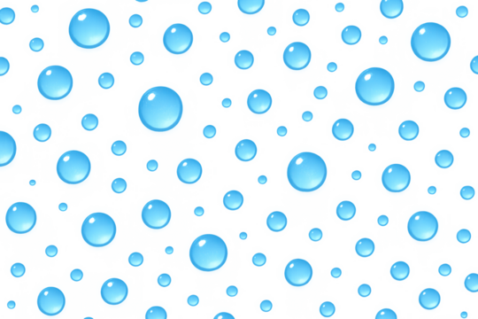 Seamless pattern of fresh and clean blue water droplets, evoking a sense of purity. Includes a transparent background for easy use