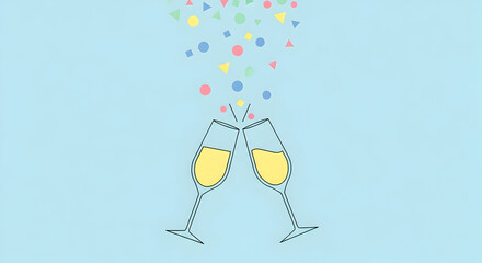 Two Champagne Glasses Toasting Celebration with Colorful Confetti