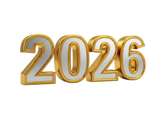 Golden 3d numbers 2026 isolated on transparent background
