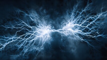 Brilliant blue lightning bolts crackle across a dark, stormy sky.