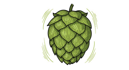 Fototapeta premium Illustration of a green hop cone with radiating lines indicating movement.