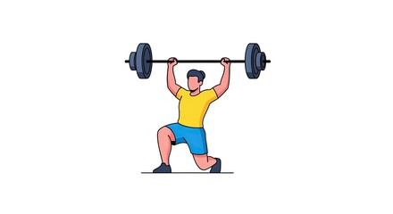 Obraz premium Man Lifting Barbell in Lunge Position Strength Training Illustration.