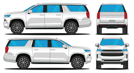 SUV car vector. Car mockup illustration of a suburban isolated on white background. With side, front, rear views