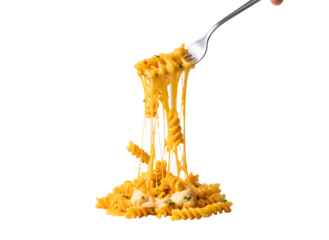 Cheesy Pasta Lifted by Fork  on white background