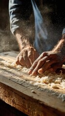 A person is kning dough on a table