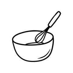 Whisk and Mixing Bowl Baking Line Art