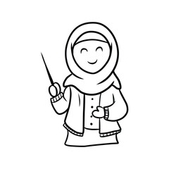 Smiling Muslim Woman Teacher or Presenter with Hijab Line Art
