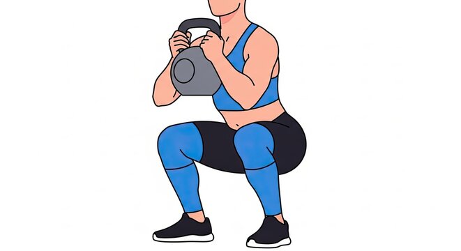 Woman performing a kettlebell goblet squat exercise for fitness.