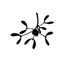 Mistletoe sprig with berries black and white illustration.