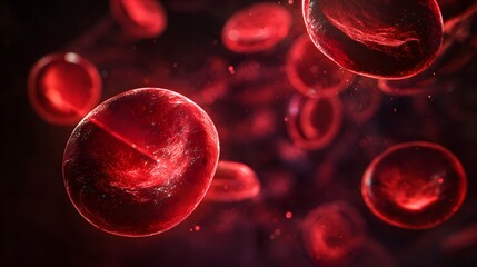 Close-up view of circulating red blood cells in a dark background.