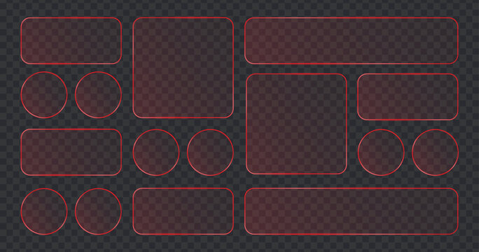 Glowing Red UI Shapes on Transparent Grid Background
