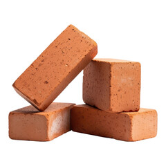 Pile of red bricks isolated on transparent background, ready for construction work