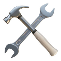 Hammer and wrench crossed isolated on transparent background, a tool for repair