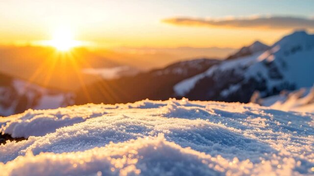 Golden sunrise snow mountains